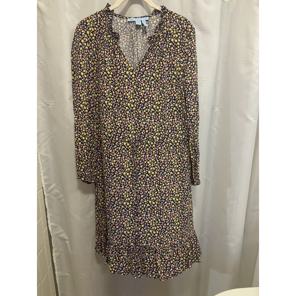 Draper James Ditsy Floral Popover Dress V Neck Cinched Waist Long Sleeve Small